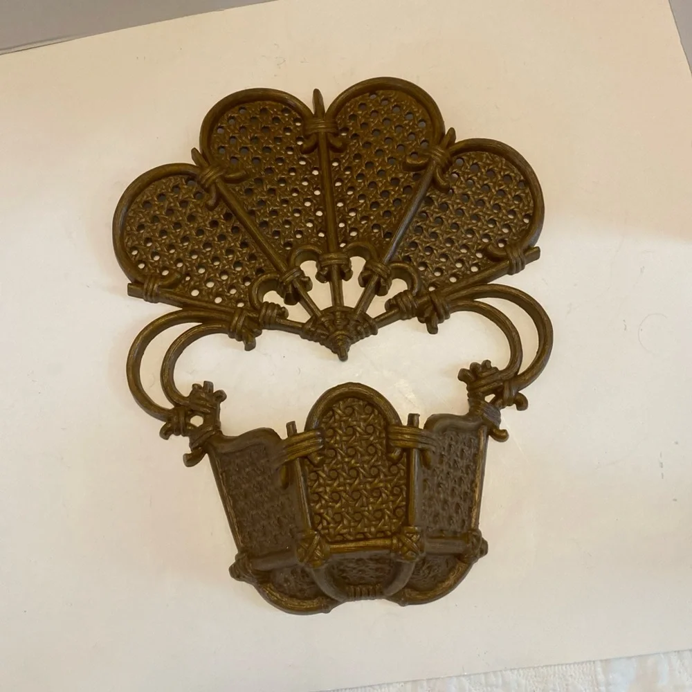 Vintage 1981 Burwood Faux Wicker Rattan Hanging Wall Pocket Planter MCM USA